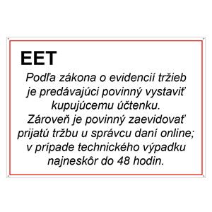 EET Elektronická evidencia tržieb - bezpečnostná tabuľka, plast s dierkami 2 mm, A5