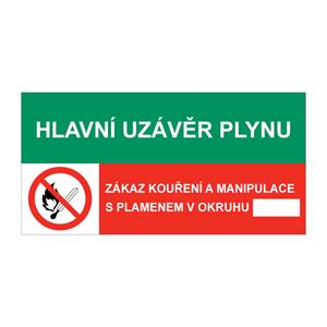 HLAVNÍ UZÁVĚR PLYNU - ZÁKAZ MANIPULACE S PLAMENEM V OKRUHU, KOMBINACE, plast 2 mm 150x75 mm