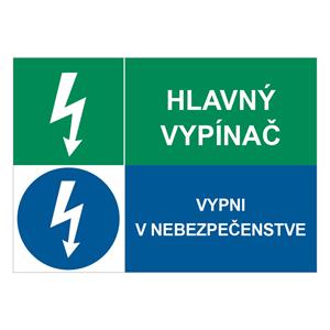 Hlavný vypínač-Vypni v nebezpečenstve, kombinácia, samolepka 297x210mm