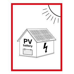 Instalacja fotowoltaicza z baterią- znak BHP, płyta PVC 2 mm (A6) 105 x 148 mm