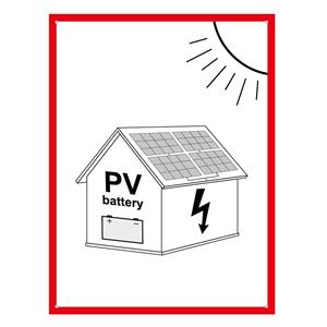 Instalacja fotowoltaiczna z baterią - znak BHP, płyta PVC 2 mm z dziurkami (A6) 105 x 148 mm