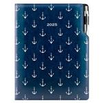 Kalendarz książkowy DESIGN dzienny A4 2025 - granatowy - marynarz - kotwice
