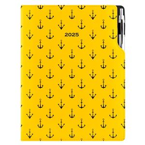 Kalendarz książkowy DESIGN dzienny A4 2025 - żółty - marynarski- kotwice
