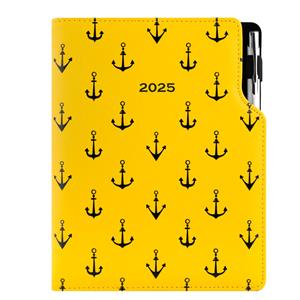 Kalendarz książkowy DESIGN tygodniowy B5 2025 - żółty - marynarski- kotwice