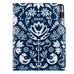 Kalendarz książkowy DESIGN tygodniowy z notesem A5 2025 CZ/SK polski - granatowy - Folk