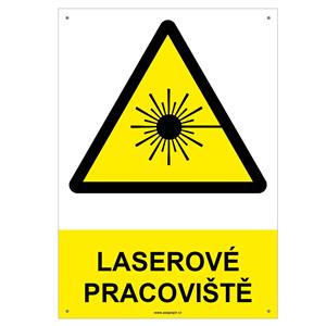 LASEROVÉ PRACOVIŠTĚ - bezpečnostní tabulka s dírkami, plast A4, 2 mm