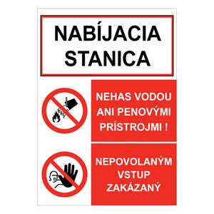 Nabíjacia stanica-Nehas vodou-Nepovolaným vstup zakázaný, kombinácia,plast 1mm,210x297mm