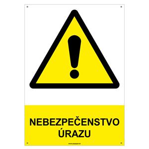 Nebezpečenstvo úrazu-bezpečnostná tabuľka s dierkami, plast A4, 2mm