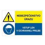 Nebezpečenstvo úrazu-Vstup len v ochrannej prilbe, kombinácia,plast 1mm,95x60mm