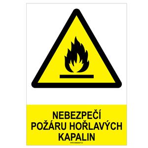 NEBEZPEČÍ POŽÁRU HOŘLAVÝCH KAPALIN - bezpečnostní tabulka, plast A4, 0,5 mm