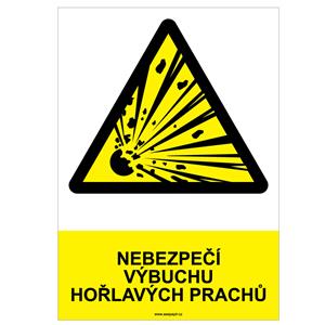 NEBEZPEČÍ VÝBUCHU HOŘLAVÝCH PRACHŮ - bezpečnostní tabulka, plast A4, 2 mm