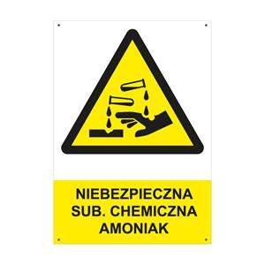 NIEBEZPIECZNA SUB. CHEMICZNA - AMONIAK - znak BHP z dziurkami, płyta PVC A4, 2 mm