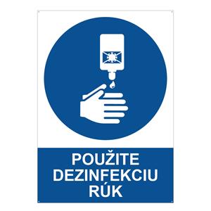 Použite dezinfekciu rúk - bezpečnostná tabuľka s dírkami, 2 mm plast A4