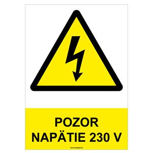 Pozor, napätie 230 V - bezpečnostná tabuľka, samolepka A4