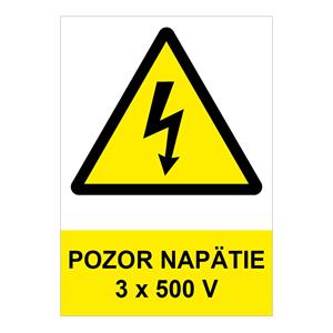 Pozor - napätie 3 x 500 V - bezpečnostná tabuľka, samolepka A4