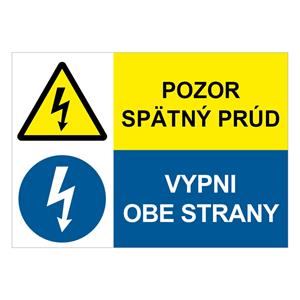 Pozor spätný prúd-Vypni obe strany, kombinácia,plast 1mm,210x148mm