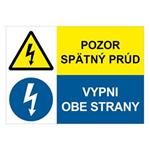 Pozor spätný prúd-Vypni obe strany, kombinácia, samolepka 210x148mm