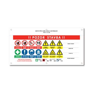 POZOR STAVBA 2 bezpečnostní banner s logem firmy - 100x50 cm