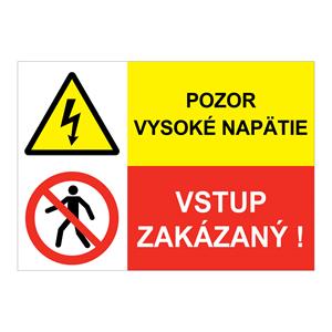 Pozor vysoké napätie-Vstup zakázaný, kombinácia,plast 1mm,297x210mm