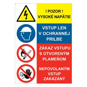 Pozor vysoké napätie-Zákaz vstupu-Nepovolaným vstup zakázaný, kombinácia, samolepka 148x210mm