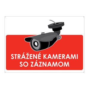 Strážené kamerami so záznamom-červený symbol, plast 2mm s dierkami-210x148mm