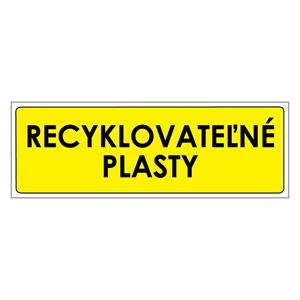 Triedený odpad-Recyklovateľné plasty, samolepka 290x100mm