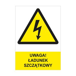 UWAGA! ŁADUNEK SZCZĄTKOWY - znak BHP, płyta PVC A4, 2 mm