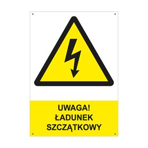 UWAGA! ŁADUNEK SZCZĄTKOWY - znak BHP z dziurkami, płyta PVC A4, 2 mm