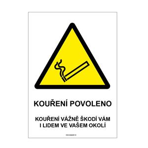 VÝSTRAHA - KOUŘENÍ POVOLENO, plast 1 mm, A4