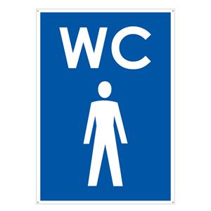 WC muži, modrá, plast 2mm s dierkami-105x148mm