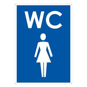 WC ŽENY, modrá, plast s dírami 2 mm 105x148 mm