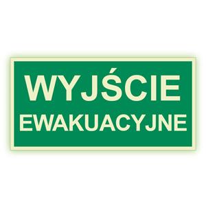 Wyjście ewakuacyjne - fotoluminescencyjny znak, naklejka 300x150 mm