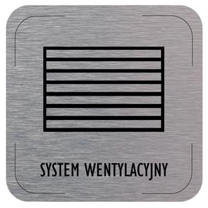 Znak drzwi - System wentylacji - piktogram, płyta aluminiowa, 80 x 80 mm